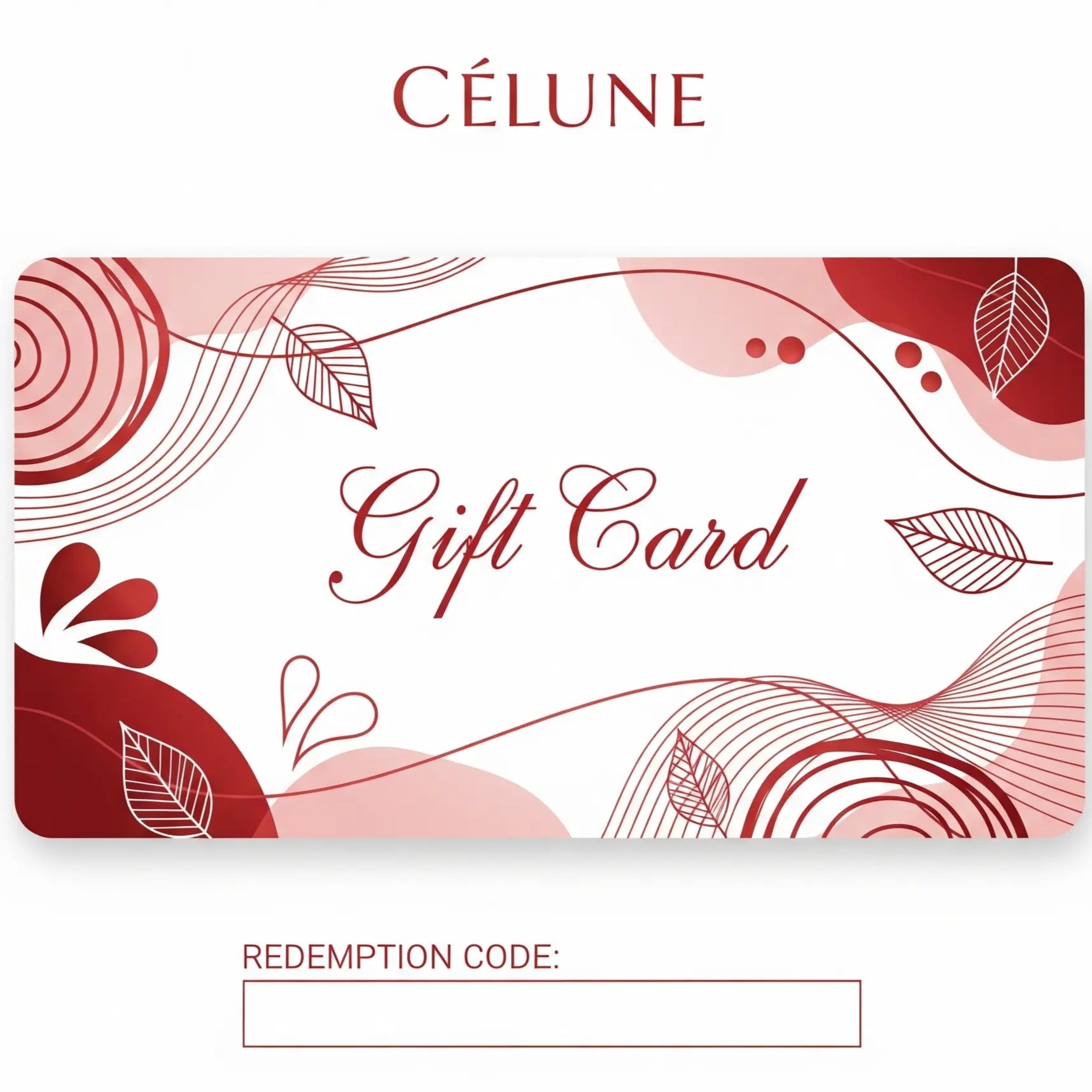 Célune gift card with decorative design and text