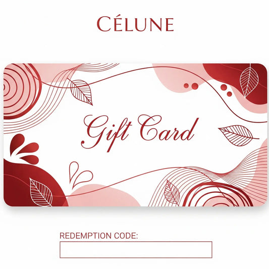 Célune gift card with decorative design and text